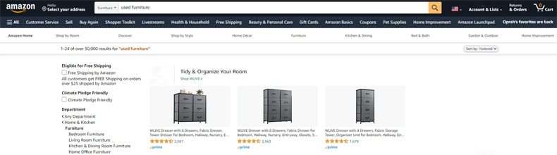 Amazon budget used furniture store online