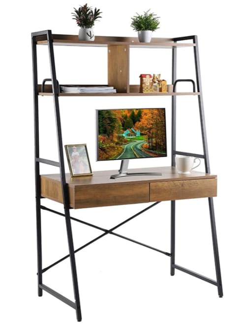 Grepatio Ladder Desk with Bookshelves