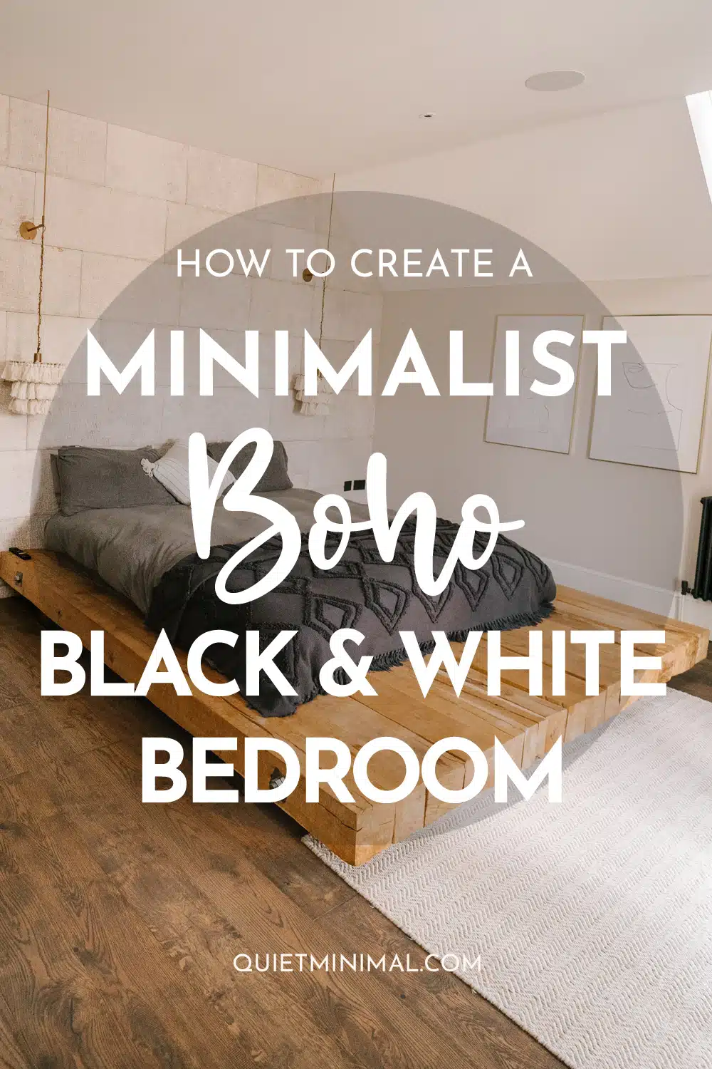 minimalist black and white boho bedroom