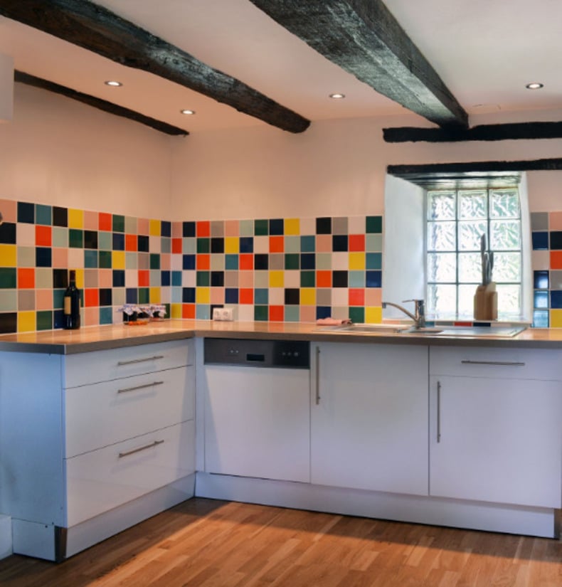 kitchen with a customizable tile backsplash in various colors and patterns