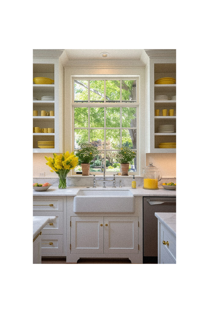 A white kitchen with a window.