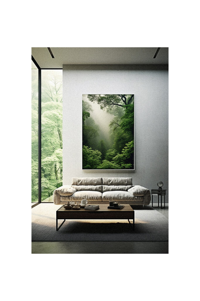 A painting of nature in a living room.