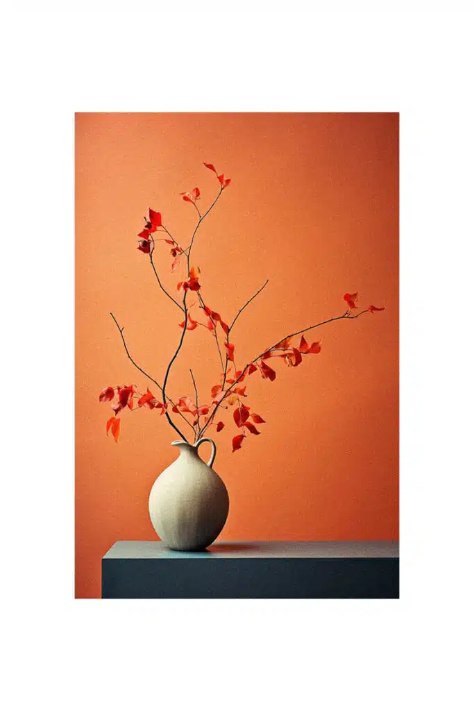 An autumn-themed vase on a table.