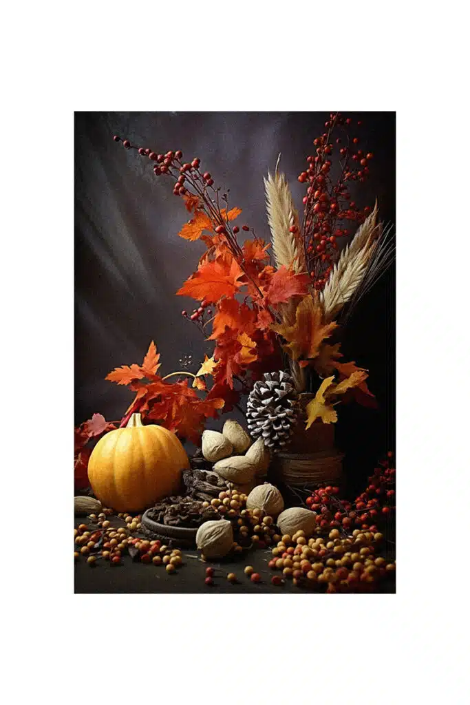 Autumn decorating ideas featuring a picture of pumpkin and leaves.