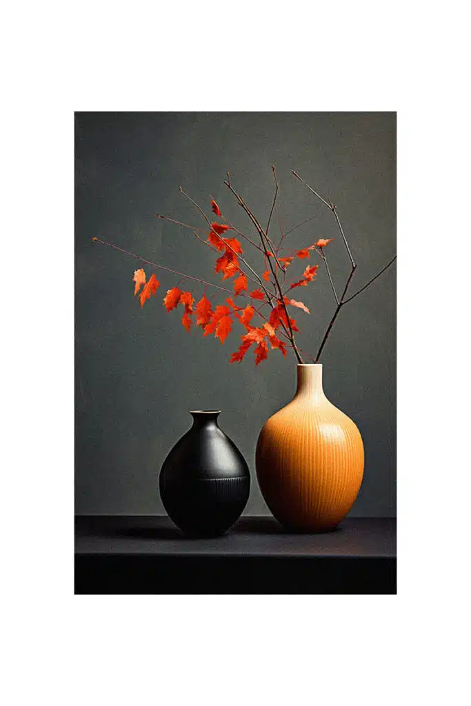 Two autumn vases on a table.