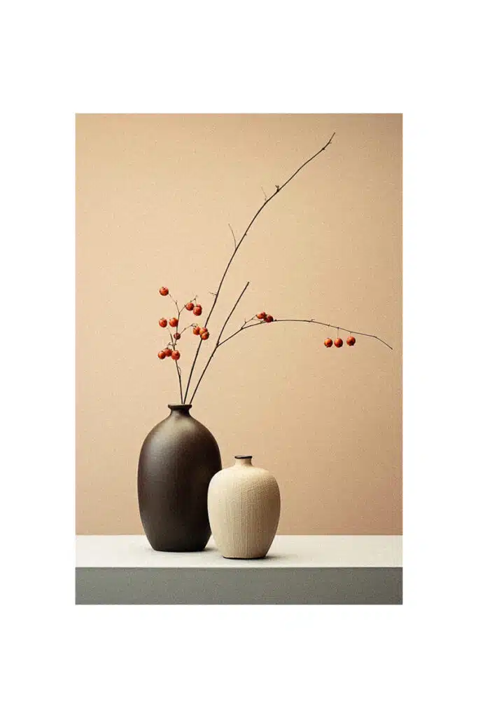 Two autumn vases with berries as decorating ideas.