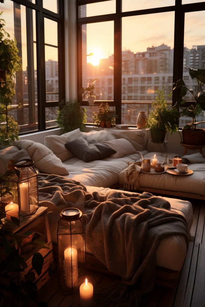A calm and chill couch in a relaxing living room, emanating soothing apartment vibes.