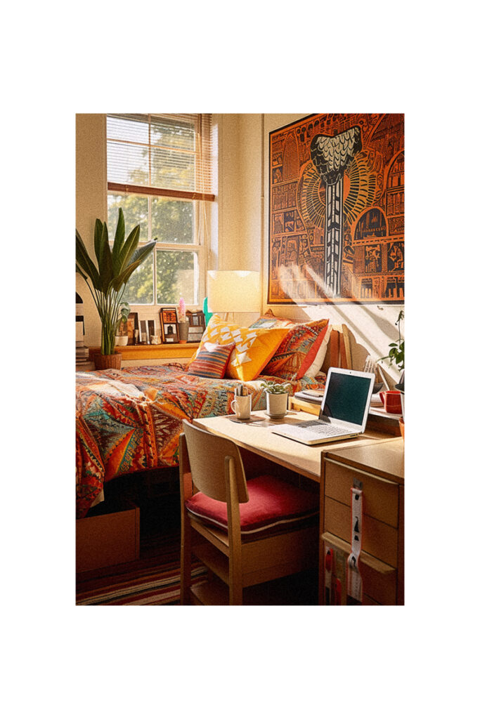 A bed in a dorm room, perfect for HBCU dorm room ideas.