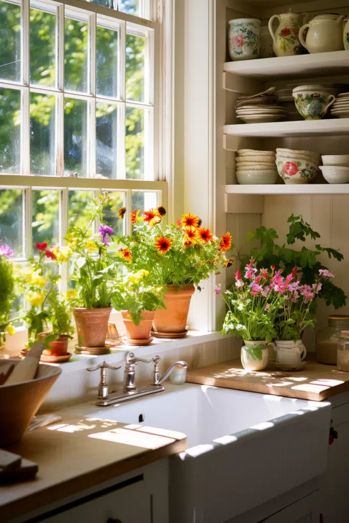 A kitchen garden window providing ideas for over sink placement.