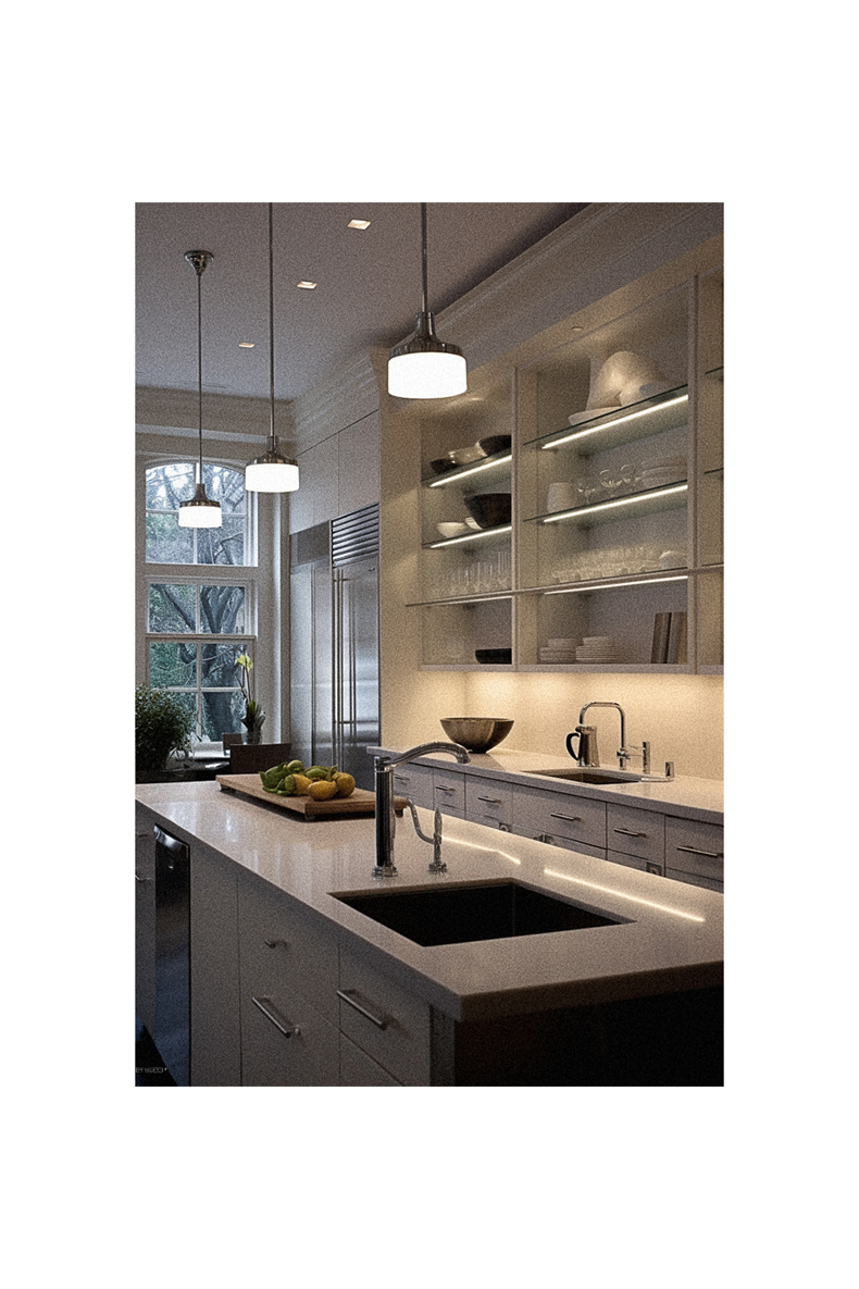 A kitchen with white cabinets and a sink.