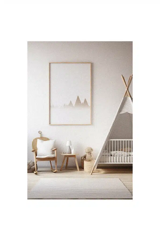 Nursery room inspiration with a teepee and a bed.