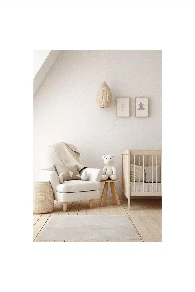 A nursery room with a crib, chair, and teddy bear for inspiration.