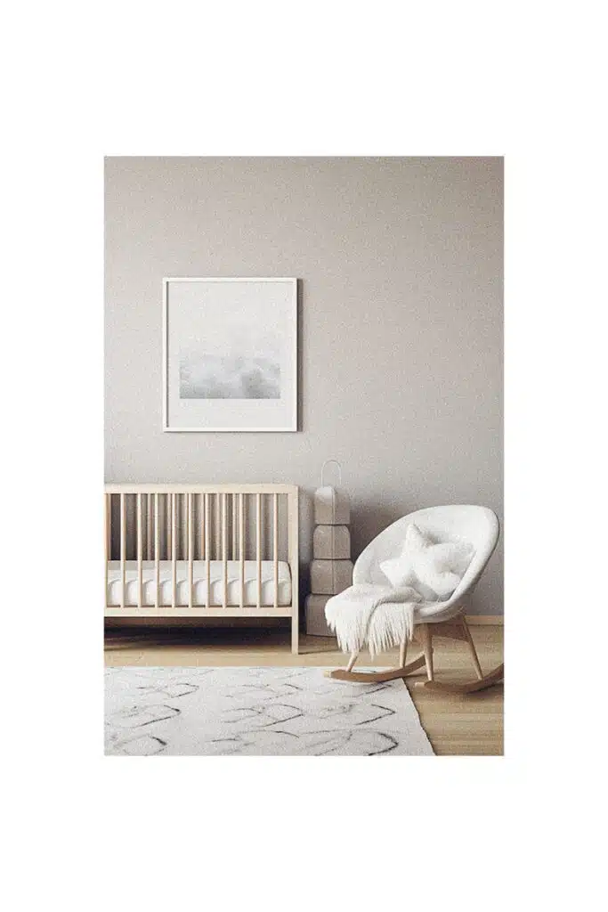 Nursery room with a white crib and chair for inspiration.