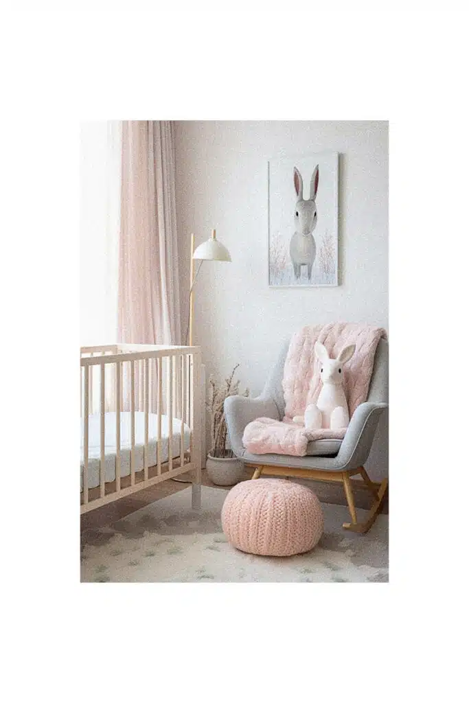 Nursery room inspiration with a pink bunny.