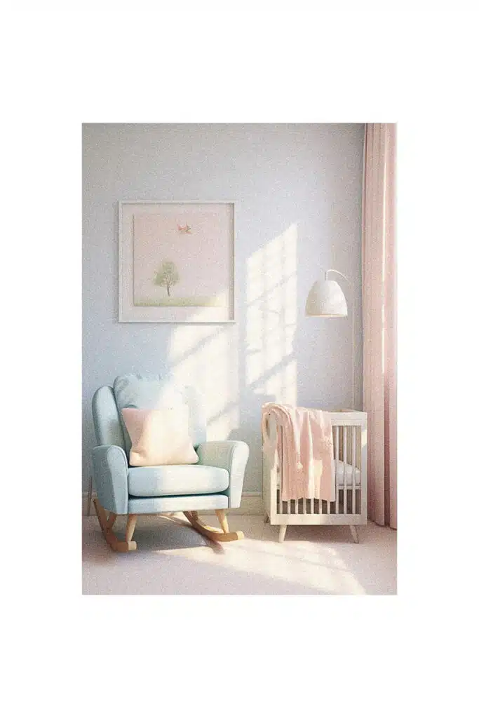 Nursery room with a crib and a rocking chair, perfect for inspiration.