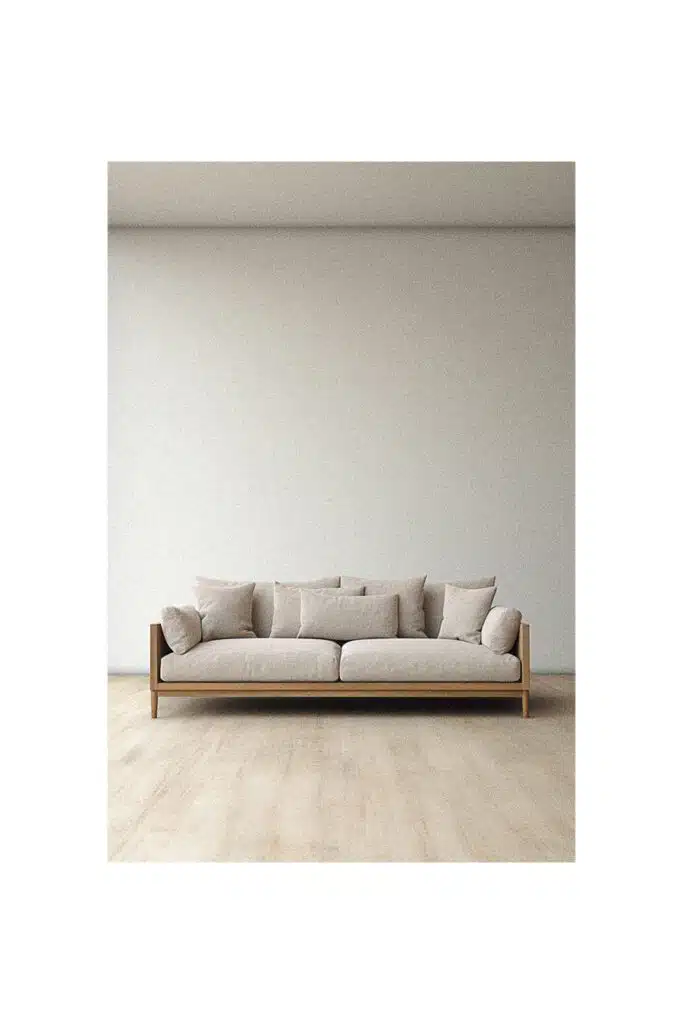 A simple sofa in a room with a white wall.