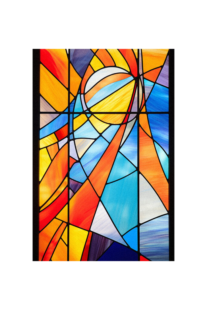 A vibrant stained glass window displaying artful design.