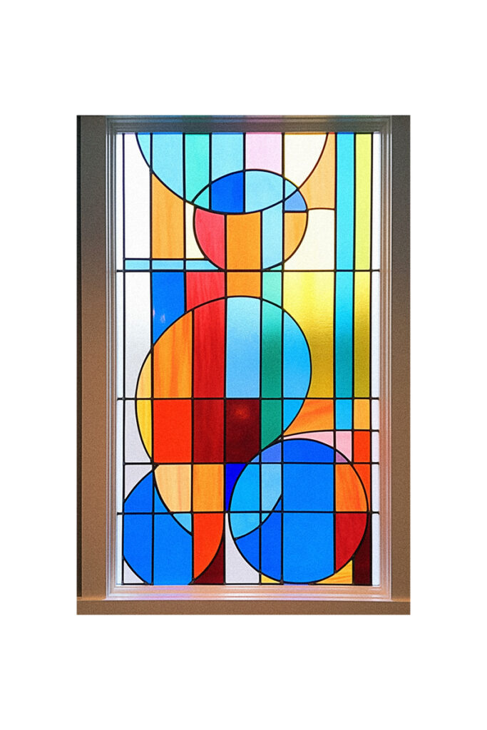A beautiful stained glass window in a church showcasing artistry.