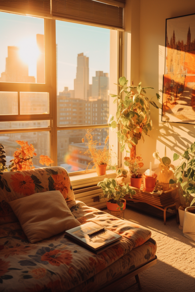 An apartment with a couch in a living room, displaying aesthetic tips.