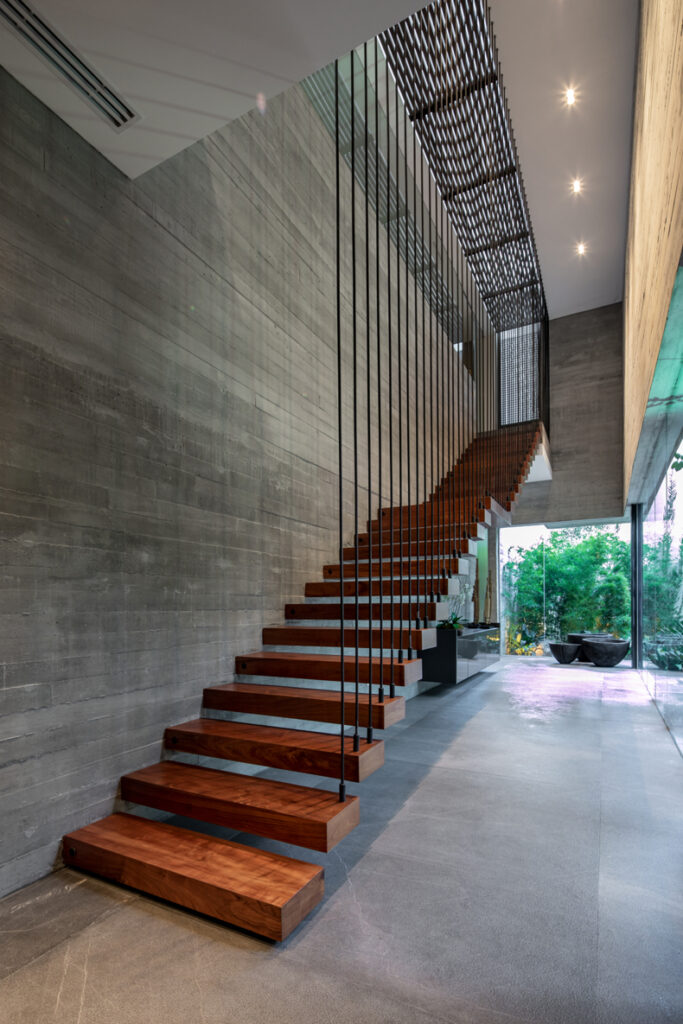 A modern staircase in a concrete house.