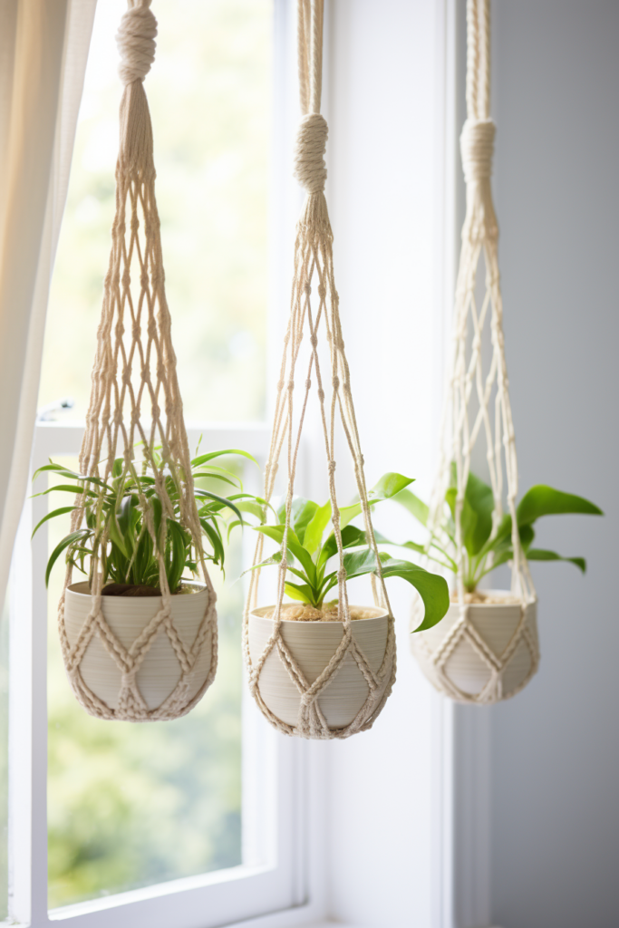 Stylish hanging planters add aesthetic room decor to any window sill.