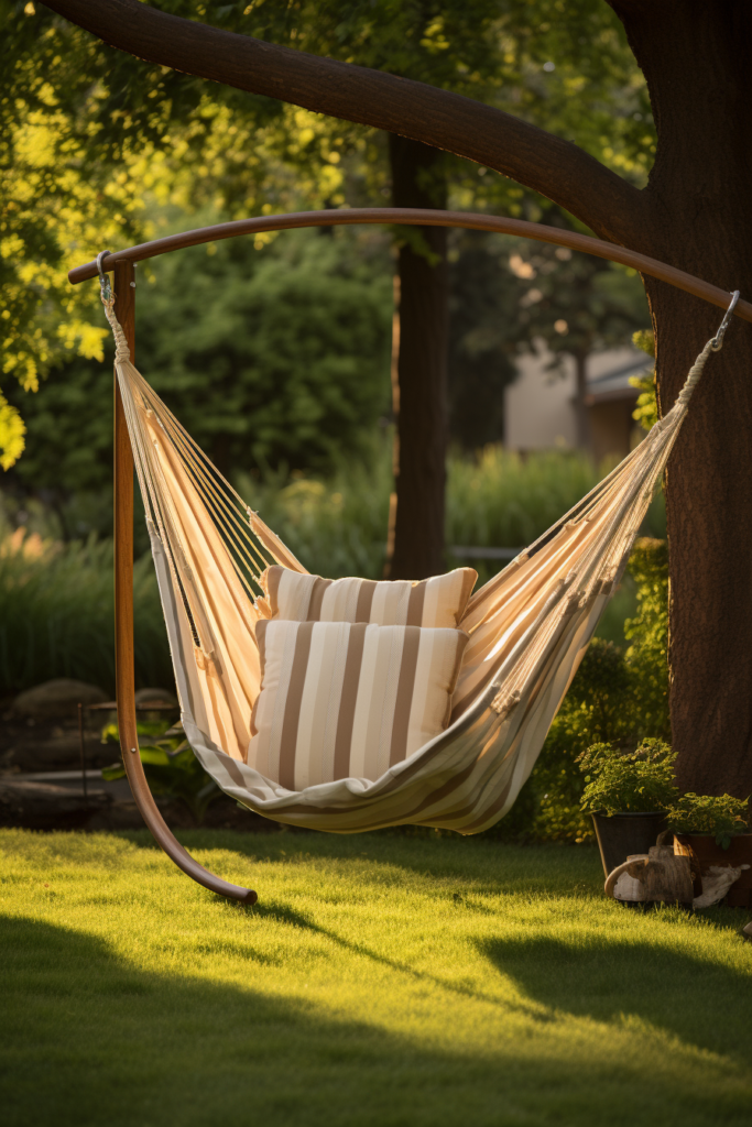 A blissful hammock nestled in a grassy area, perfect for cozy reading sessions.