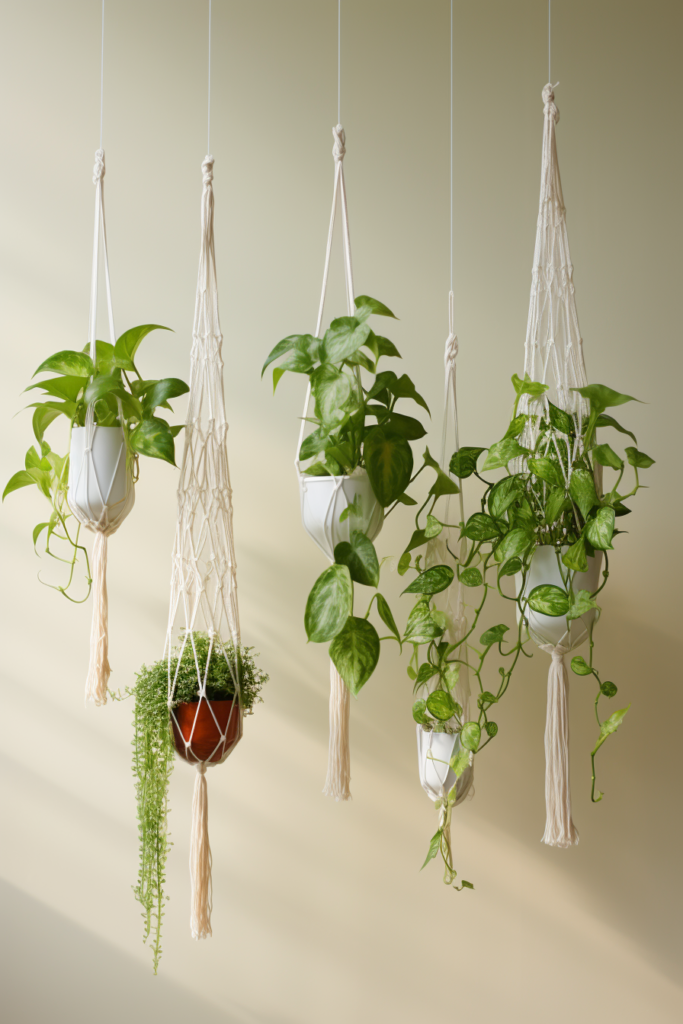 A group of Hanging Ceiling Plants enhancing the interior design on a white background.
