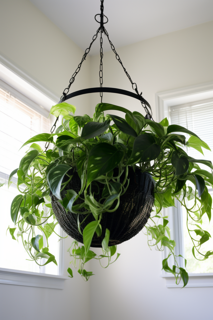 An innovative plant hanging from a ceiling in a room using Hanging Solutions.