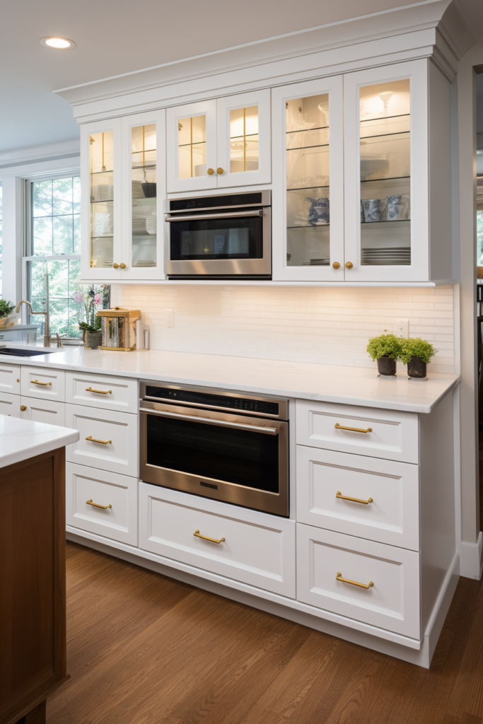In 2024, interior design trends continue to showcase the beauty of a white kitchen with wood floors.