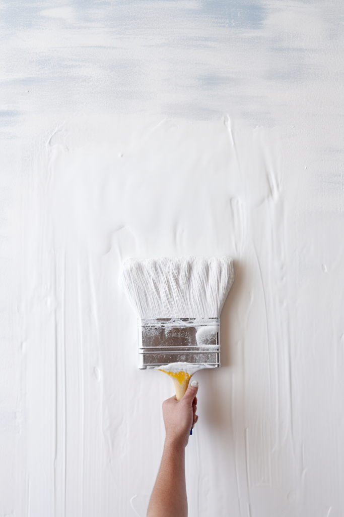 A person is visually enhancing a white wall with a textured paint brush.