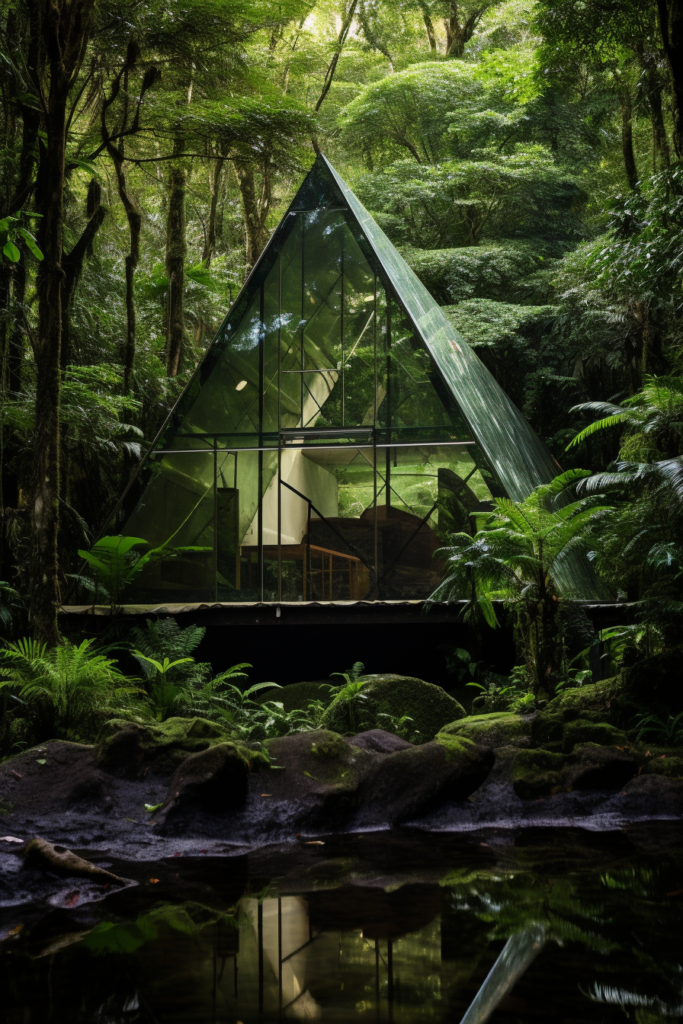 An innovative and unique glass house nestled breathlessly in the middle of a forest.
