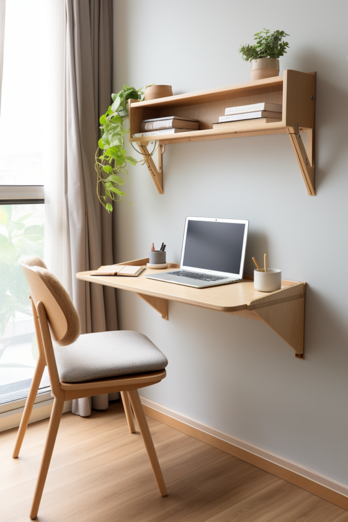A small space with an optimizing home office nook featuring a desk, laptop, and chair.