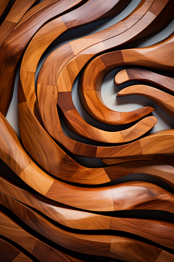 A large wood wall art with a timeless wavy pattern.