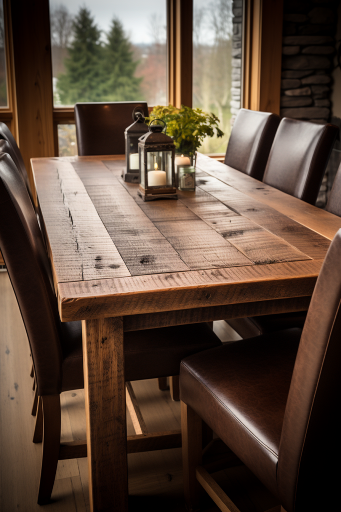 A stylish rectangular dining table designed in a contemporary style, crafted from wooden materials.