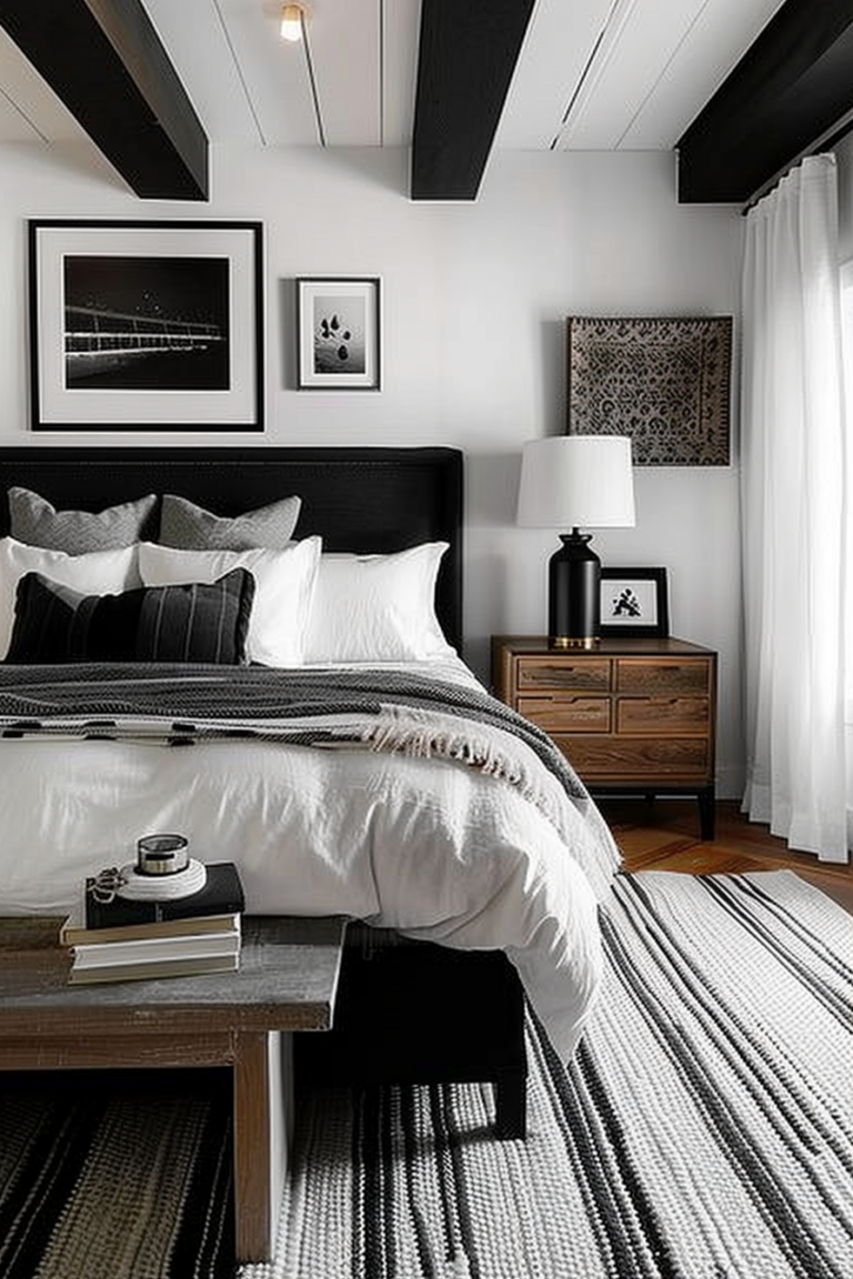 50 Black and White Bedroom Ideas for Apartments - Quiet Minimal