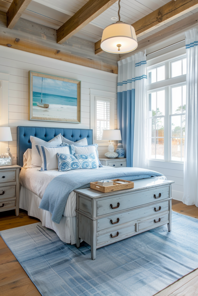 Blue and White Cottage Bedroom: 40 Tranquil Inspirations - Quiet Minimal