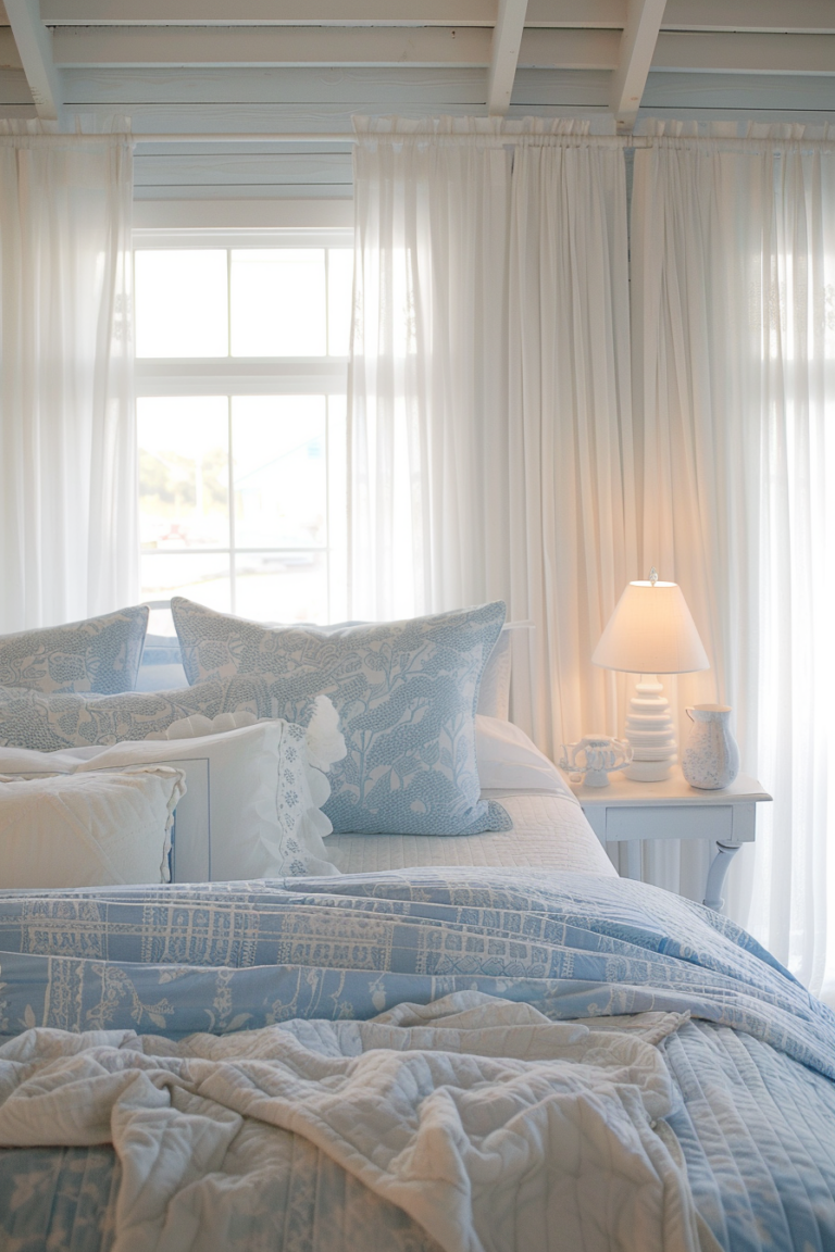 Blue and White Cottage Bedroom: 40 Tranquil Inspirations - Quiet Minimal