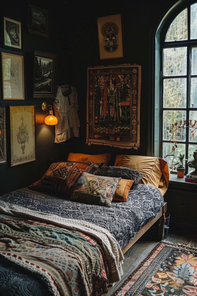 Cozy Elegance of Dark Moody Bedrooms with Bohemian Vibes - Quiet Minimal