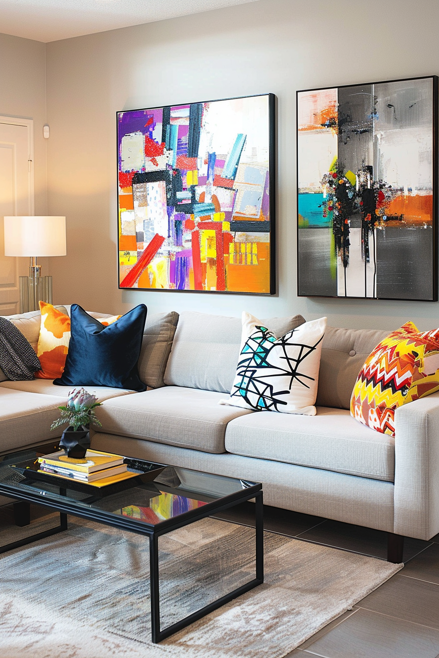 A living room with a couch and a coffee table.