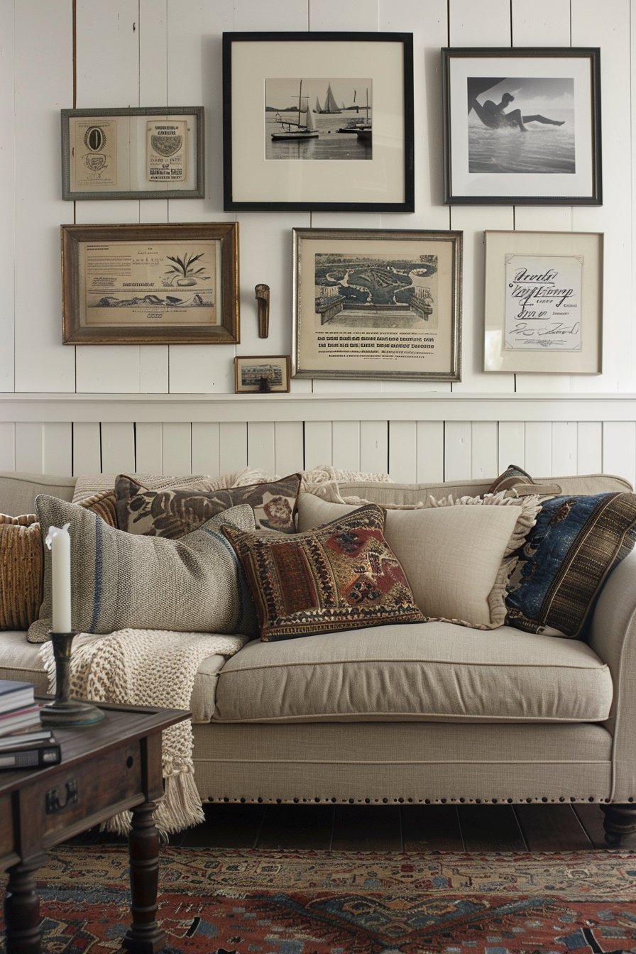 A living room with a Gallery Wall above the couch.