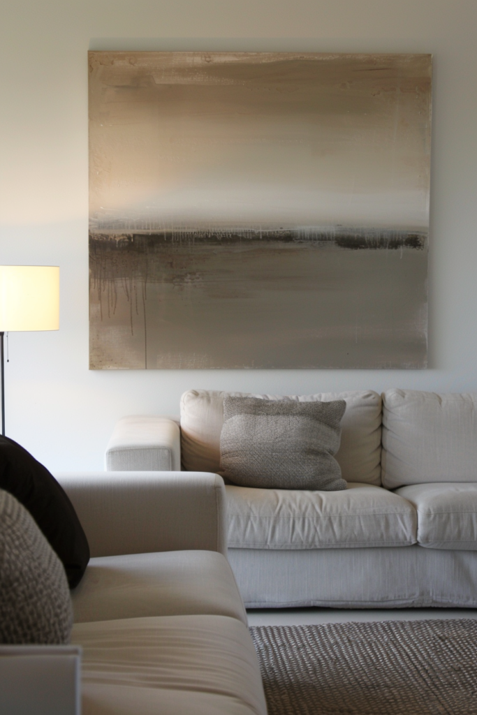 A **minimalist** painting on the **wall decor** of a living room.