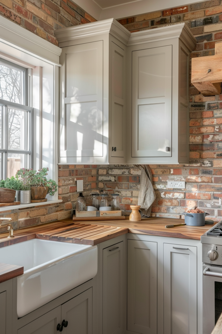 Add Character with a Brick Backsplash in Your Farmhouse Kitchen - Quiet ...