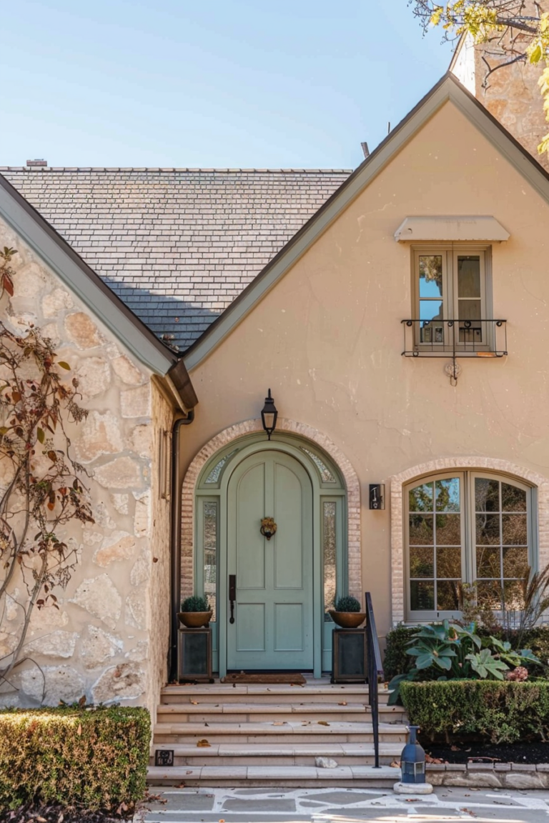 Front Door Colors with Tan House Ideas - Quiet Minimal