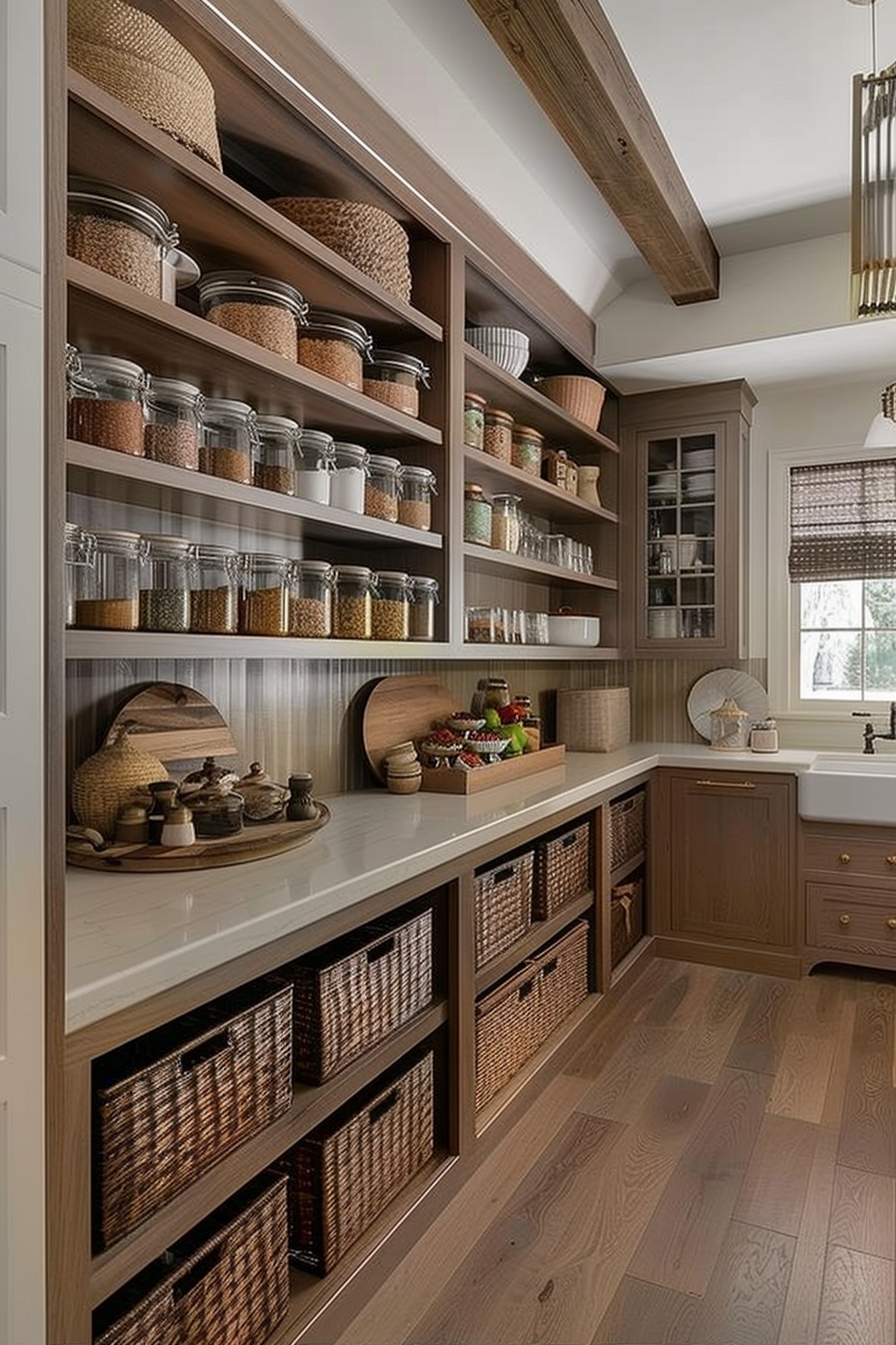 Rustic kitchen with patterned tile backsplash, wooden cabinets, and stainless steel gas range oven.