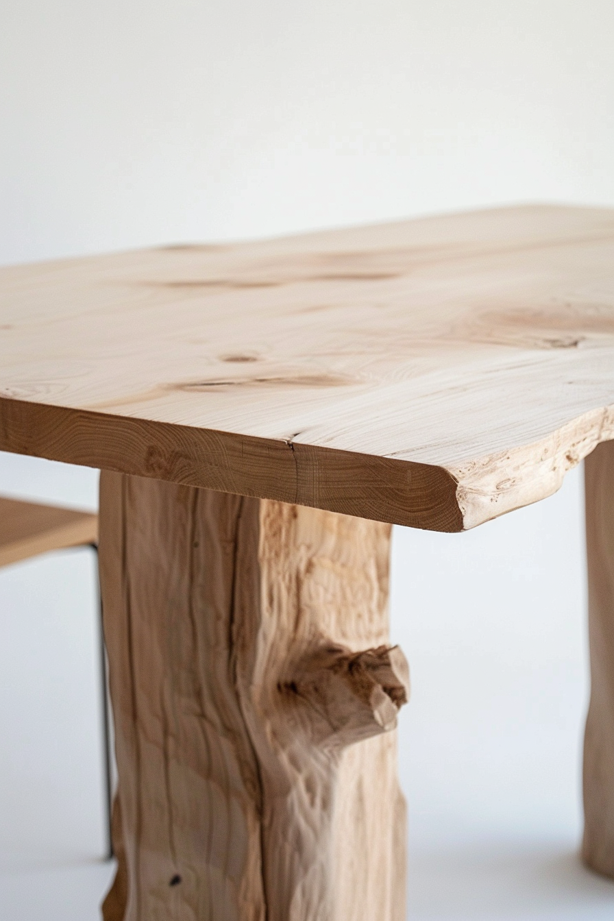 Close-up of a minimalist wooden table showcasing the natural wood grain and texture.
