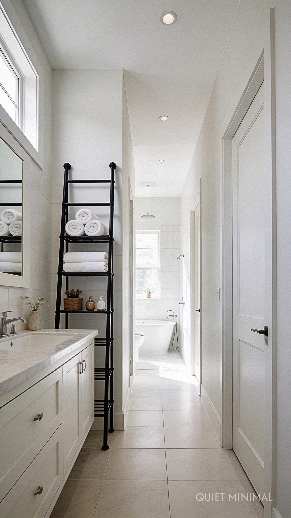 Long Shallow How to Fix a Long Narrow Bathroom Layout Flow? - Quiet Minimal
