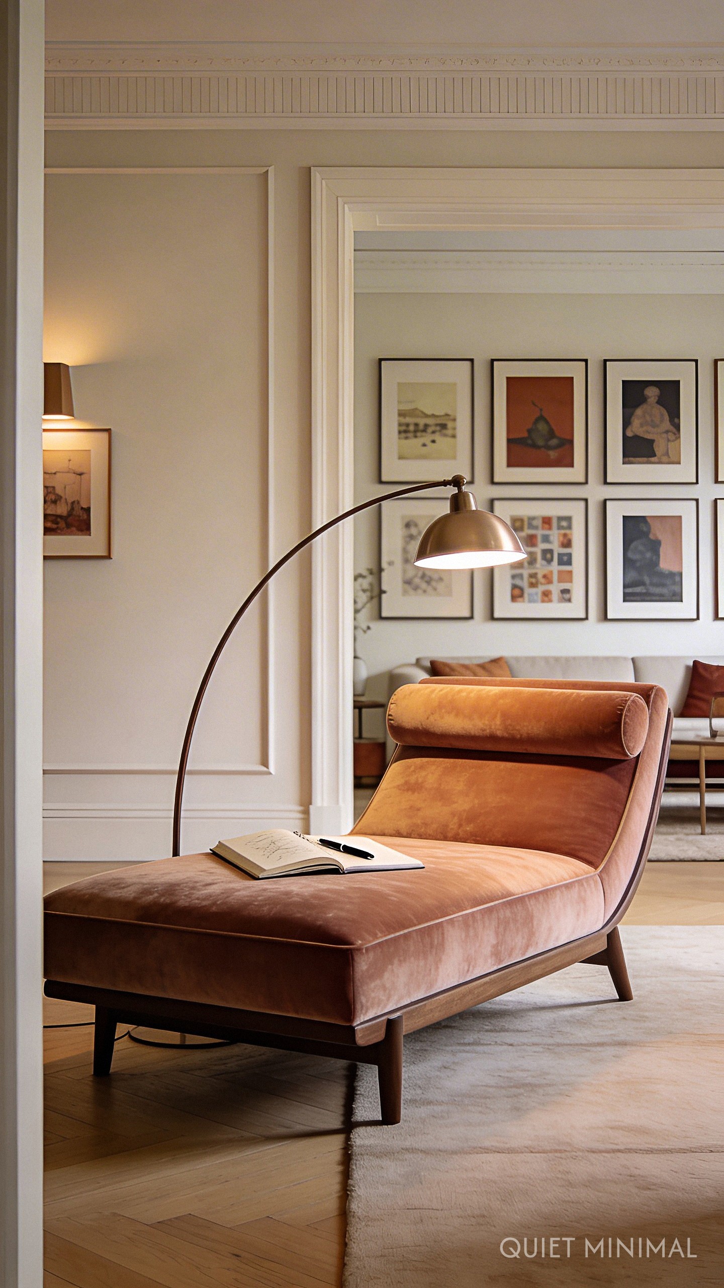 Modern Elegant Living Room Using Velvet Accents For Depth - Quiet Minimal