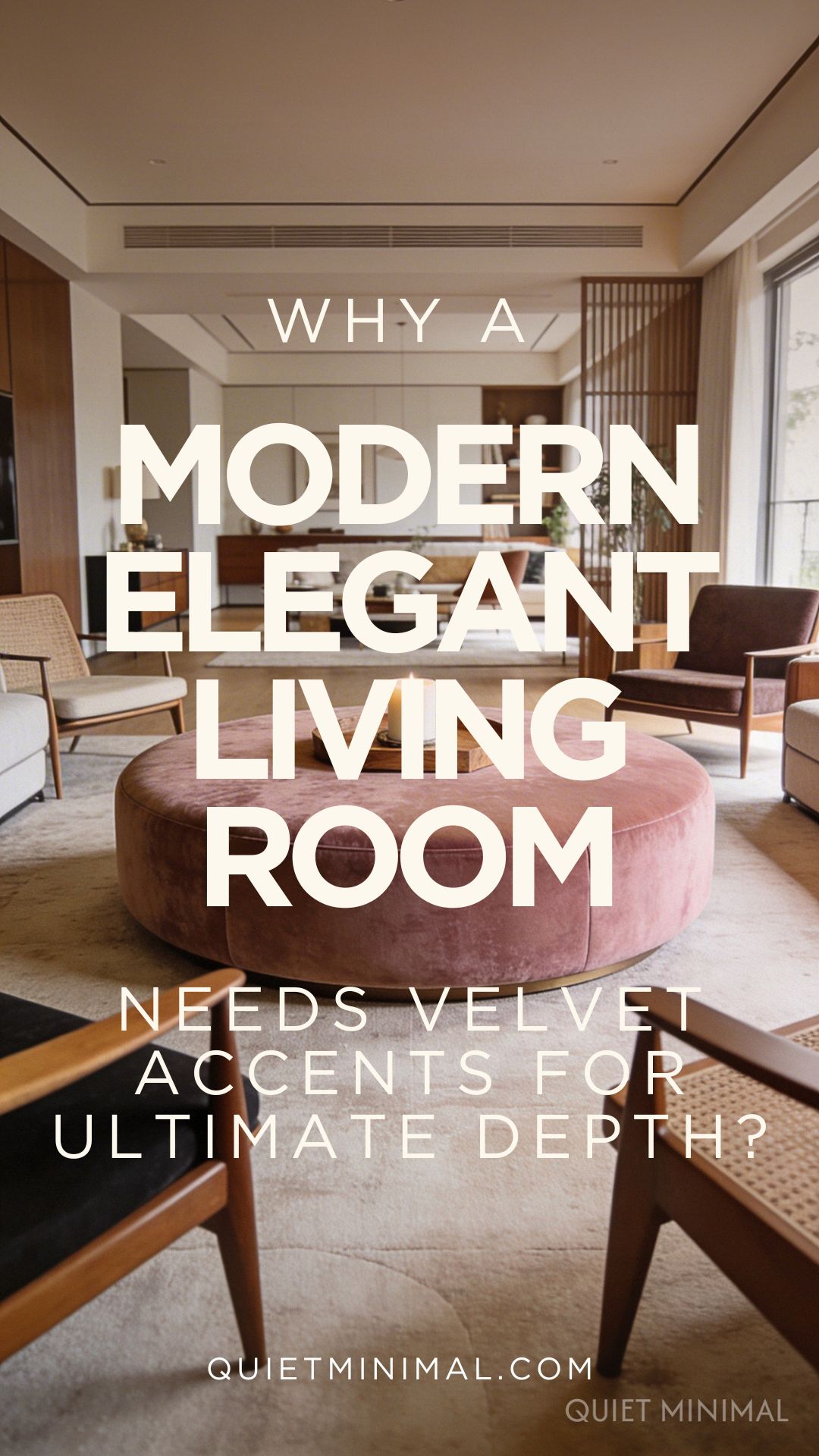 Modern Elegant Living Room Using Velvet Accents For Depth - Quiet Minimal