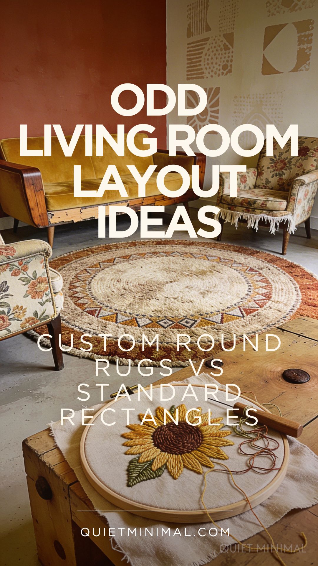 Odd Living Room Layout Ideas Using Custom Round Rugs - Quiet Minimal