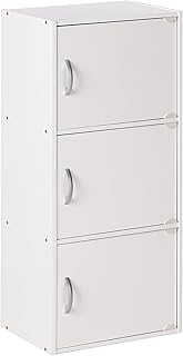 Hodedah Heavy Duty Engineered Wooden 3 Door Enclosed Multipurpose Storage Cabinet with Included Hardware for Easy Assembly, White